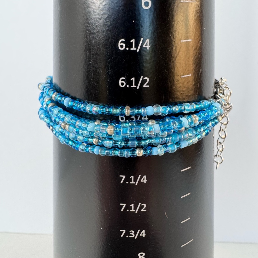 HAND CRAFTED BRACELET Ocean Blue Multi-Strand Czech Glass Beaded Delicate NWT - Picture 12 of 16